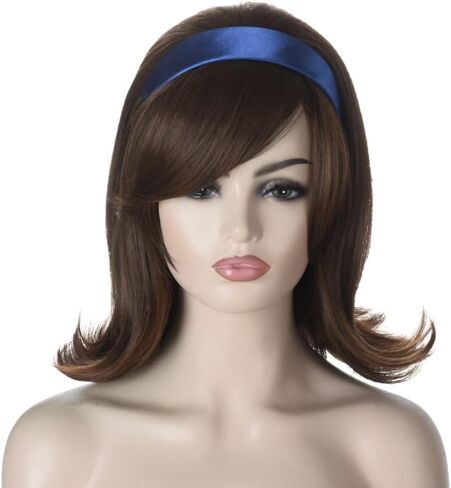 Coraline Womens Flip Wig 70s Pinup Pelucas 60s Retro Beehive Style Vintage Look Betty Rubble Wig Halloween Costume Women Wig wtih Bang (White) in Kuwait