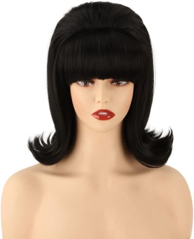 Coraline Womens Flip Wig 70s Pinup Pelucas 60s Retro Beehive Style Vintage Look Betty Rubble Wig Halloween Costume Women Wig wtih Bang (White) in Kuwait