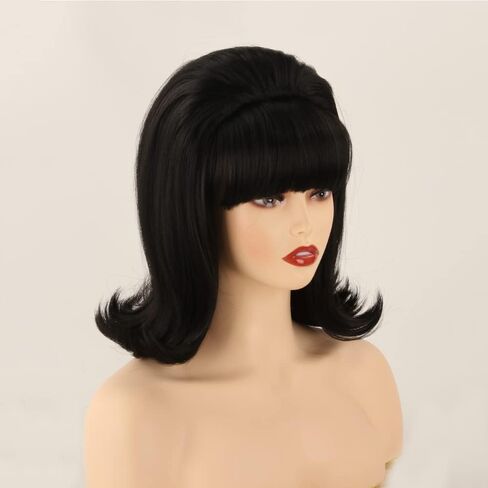 Coraline Womens Flip Wig 70s Pinup Pelucas 60s Retro Beehive Style Vintage Look Betty Rubble Wig Halloween Costume Women Wig wtih Bang (White) in Kuwait