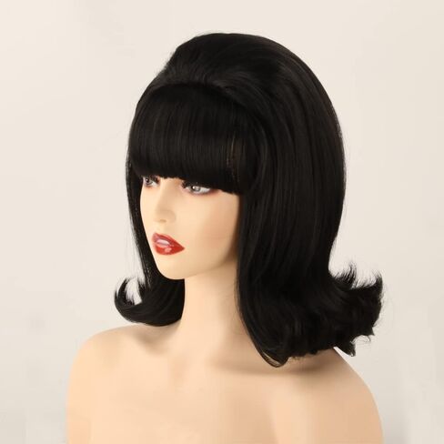 Coraline Womens Flip Wig 70s Pinup Pelucas 60s Retro Beehive Style Vintage Look Betty Rubble Wig Halloween Costume Women Wig wtih Bang (White) in Kuwait