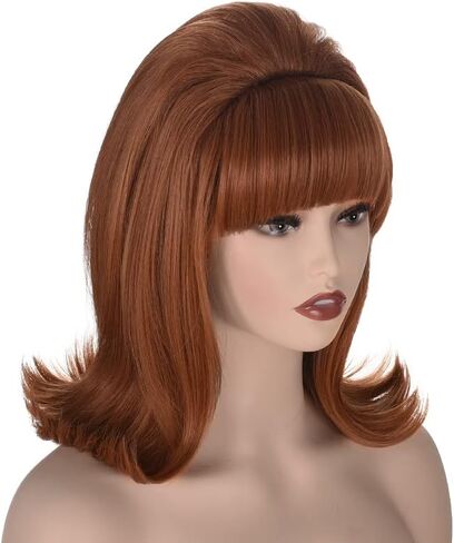 Coraline Womens Flip Wig 70s Pinup Pelucas 60s Retro Beehive Style Vintage Look Betty Rubble Wig Halloween Costume Women Wig wtih Bang (White) in Kuwait