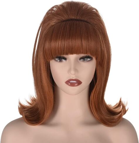 Coraline Womens Flip Wig 70s Pinup Pelucas 60s Retro Beehive Style Vintage Look Betty Rubble Wig Halloween Costume Women Wig wtih Bang (White) in Kuwait