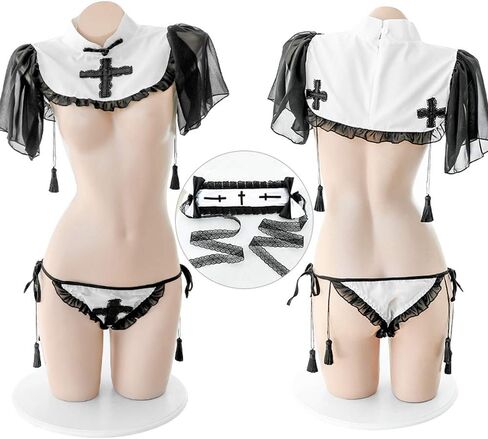 SINROYEE French Maid Costume for Women Sexy Naughty French Maid Fancy Dress Uniform for Halloween Naughty Nun Uniform in Saudi Arabia