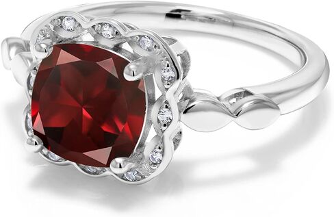 Gem Stone King 925 Sterling Silver Red Garnet and White Created Sapphire Engagement Ring For Women (2.70 Cttw, Cushion Cut 8MM, Available in size 5, 6, 7, 8, 9) in Saudi Arabia