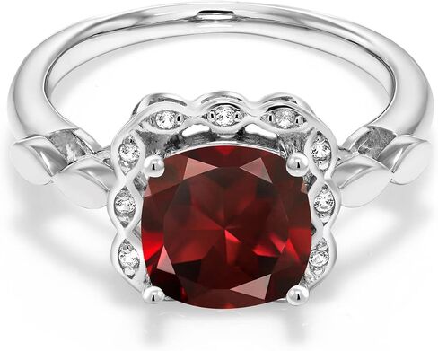 Gem Stone King 925 Sterling Silver Red Garnet and White Created Sapphire Engagement Ring For Women (2.70 Cttw, Cushion Cut 8MM, Available in size 5, 6, 7, 8, 9) in Saudi Arabia