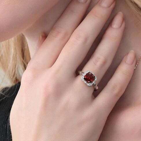 Gem Stone King 925 Sterling Silver Red Garnet and White Created Sapphire Engagement Ring For Women (2.70 Cttw, Cushion Cut 8MM, Available in size 5, 6, 7, 8, 9) in Saudi Arabia