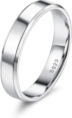 MILACOLATO 925 Sterling Silver Rings for Women Men 18K White Gold Plated Beveled Edge Plain Thumb Ring High Polish Wedding Band Ring Comfort Fit Size 6-11, 3mm 4mm 5mm 6mm in Saudi Arabia