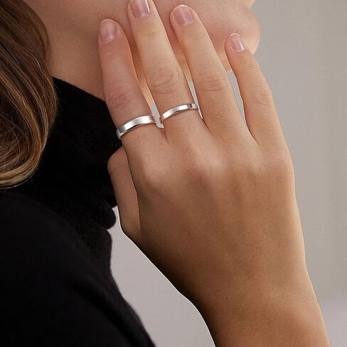 MILACOLATO 925 Sterling Silver Rings for Women Men 18K White Gold Plated Beveled Edge Plain Thumb Ring High Polish Wedding Band Ring Comfort Fit Size 6-11, 3mm 4mm 5mm 6mm in Saudi Arabia
