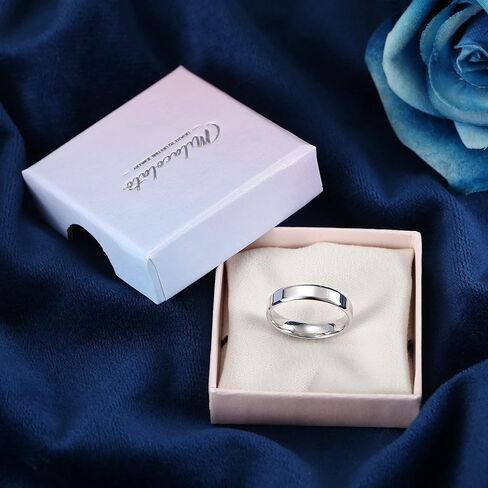 MILACOLATO 925 Sterling Silver Rings for Women Men 18K White Gold Plated Beveled Edge Plain Thumb Ring High Polish Wedding Band Ring Comfort Fit Size 6-11, 3mm 4mm 5mm 6mm in Saudi Arabia