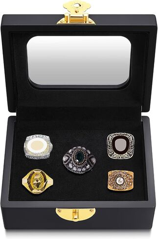 Equsion Championship Ring Display Case 5 Ring Posts Clear Display Case Box with Locks Acrylic Baseball Ring Holder for Multiple Rings Sports Fan Souvenirs, Black in Saudi Arabia