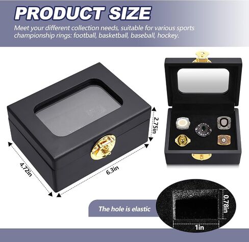 Equsion Championship Ring Display Case 5 Ring Posts Clear Display Case Box with Locks Acrylic Baseball Ring Holder for Multiple Rings Sports Fan Souvenirs, Black in Saudi Arabia
