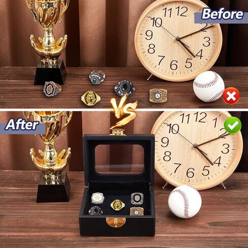 Equsion Championship Ring Display Case 5 Ring Posts Clear Display Case Box with Locks Acrylic Baseball Ring Holder for Multiple Rings Sports Fan Souvenirs, Black in Saudi Arabia