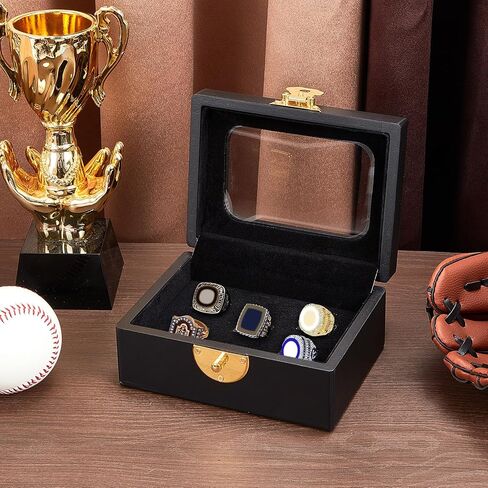 Equsion Championship Ring Display Case 5 Ring Posts Clear Display Case Box with Locks Acrylic Baseball Ring Holder for Multiple Rings Sports Fan Souvenirs, Black in Saudi Arabia