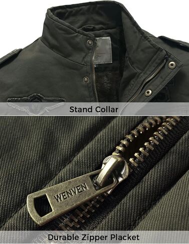 سترة WenVen الرجالية الشتوية الدافئة المبطنة بالصوف معطف عسكري من القطن السميك in Kuwait