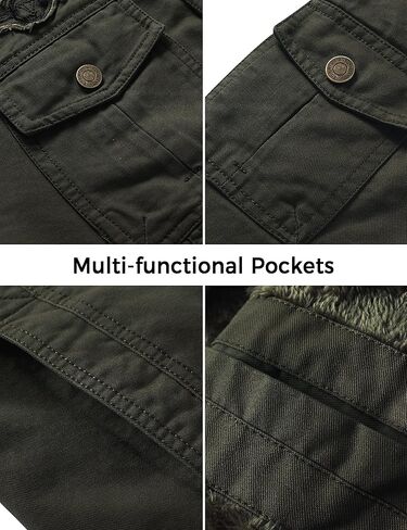 سترة WenVen الرجالية الشتوية الدافئة المبطنة بالصوف معطف عسكري من القطن السميك in Kuwait