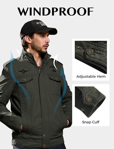 سترة WenVen الرجالية الشتوية الدافئة المبطنة بالصوف معطف عسكري من القطن السميك in Kuwait