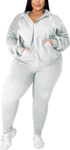 Nhicdns المرأة حجم كبير Sweatsuits 2 قطعة اللون كتلة هوديي مجموعة البلوز ملايس الركض Sweatpants طويلة رياضية in Kuwait