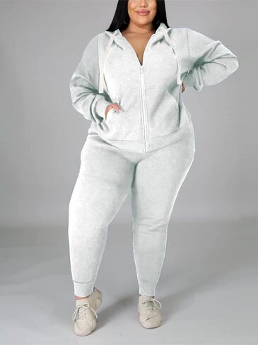 Nhicdns المرأة حجم كبير Sweatsuits 2 قطعة اللون كتلة هوديي مجموعة البلوز ملايس الركض Sweatpants طويلة رياضية in Kuwait