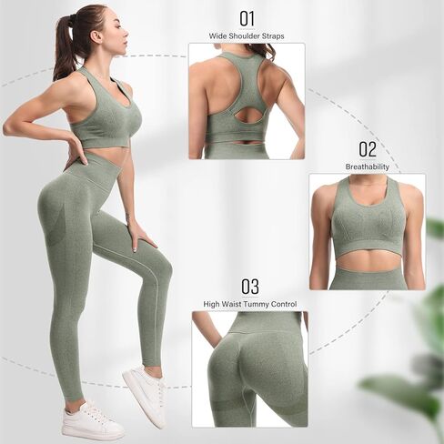 طقم ملابس تمارين اليوجا للسيدات من JOJOANS مكون من قطعتين، سروال ضيق عالي الخصر مع حمالة صدر رياضية وملابس رياضية in Kuwait