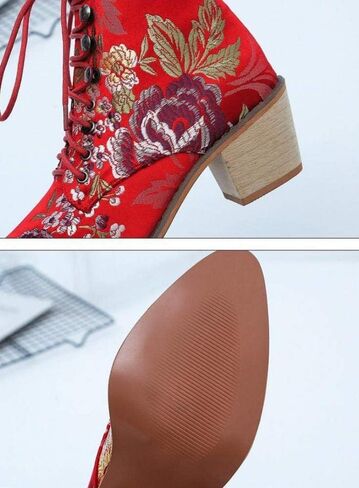 Gets Womens Vintage Floral Embroidered Block Heel Cowboy Boots Heighten Ankle Booties in Saudi Arabia