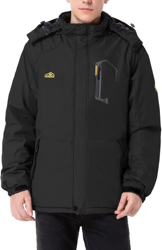 سترة تزلج مقاومة للماء على الجبال للرجال، سترة مطر مقاومة للرياح، معطف شتوي دافئ للثلج II مع غطاء رأس قابل للإزالة in Kuwait