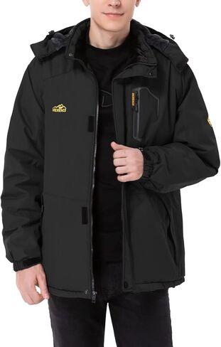 سترة تزلج مقاومة للماء على الجبال للرجال، سترة مطر مقاومة للرياح، معطف شتوي دافئ للثلج II مع غطاء رأس قابل للإزالة in Kuwait