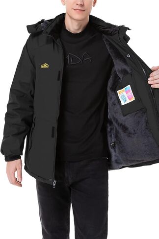 سترة تزلج مقاومة للماء على الجبال للرجال، سترة مطر مقاومة للرياح، معطف شتوي دافئ للثلج II مع غطاء رأس قابل للإزالة in Kuwait