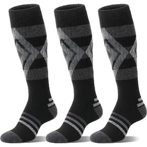 3 Pairs Merino Wool Ski Socks for Womens Mens Thermal Winter Warm Thick Knee High Socks for Skiing Snowboarding