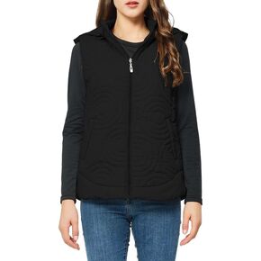 Rasujie Women's Quilted Vest Lightweight Puffer Jacket with Detachable Hood Stand Collar Zip Outwear