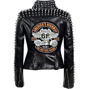 SX Women Punk Faux Leather PU Black Jacket Studded Rivet Fashion Streetwear Motorcycle Coat