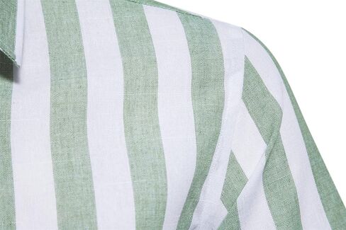 قميص DELCARINO رجالي كاجوال بأكمام قصيرة وشريط عمودي أنيق من القطن والكتان in Kuwait