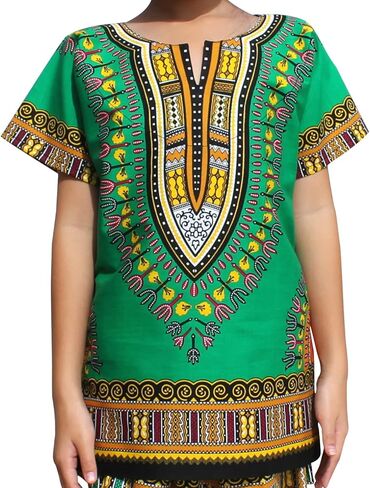 قميص RaanPahMuang للجنسين من القطن الأفريقي الكلاسيكي اللامع للأطفال من Dashiki للأولاد والبنات in Kuwait