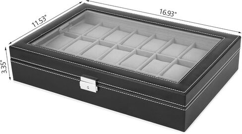 JS NOVA JUNS 24 صندوق ساعة رجالي كبير حافظة ساعة قابلة للقفل منظم عرض المجوهرات مع غطاء أكريليك جلد صناعي أسود in Kuwait