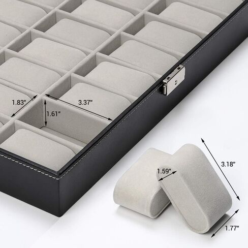 JS NOVA JUNS 24 صندوق ساعة رجالي كبير حافظة ساعة قابلة للقفل منظم عرض المجوهرات مع غطاء أكريليك جلد صناعي أسود in Kuwait