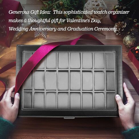 JS NOVA JUNS 24 صندوق ساعة رجالي كبير حافظة ساعة قابلة للقفل منظم عرض المجوهرات مع غطاء أكريليك جلد صناعي أسود in Kuwait