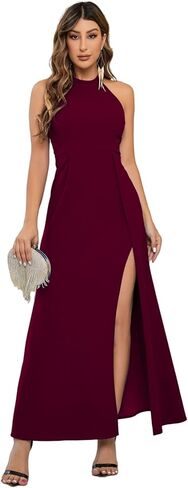 فستان رسمي برقبة رسن للنساء بدون أكمام وحفلات الكوكتيل ووصيفة العروس فستان طويل لحفلات الزفاف in Kuwait