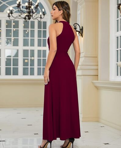 فستان رسمي برقبة رسن للنساء بدون أكمام وحفلات الكوكتيل ووصيفة العروس فستان طويل لحفلات الزفاف in Kuwait