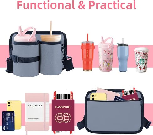 حقيبة حامل أكواب السفر مع حزام الكتف، حامل أكواب السفر للأمتعة حامل أكواب الأمتعة المحمول لمعظم مقابض الحقائب، هدايا لمضيفات الطيران النساء المسافرات المتكررات in Kuwait