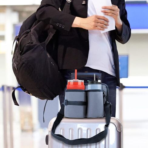 حقيبة حامل أكواب السفر مع حزام الكتف، حامل أكواب السفر للأمتعة حامل أكواب الأمتعة المحمول لمعظم مقابض الحقائب، هدايا لمضيفات الطيران النساء المسافرات المتكررات in Kuwait