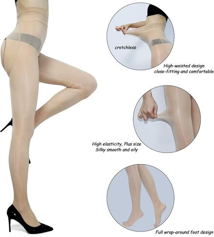 GOCBOBO Women's Oil Shiny Pantyhose High Waist Control Top Sheer Glossy Tights Plus Size Silk Pantyhose for Women in Kuwait