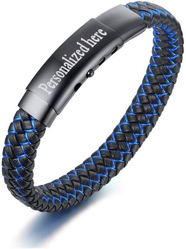 إلى ابني هدية سوار ملهمة من أمي وأبي تذكر دائمًا أنك أكثر شجاعة سوار جلدي مضفر بلونين للصبي المراهق من الأم في القانون، قابل للتعديل، هدية للابن، هدية عيد الميلاد in Kuwait