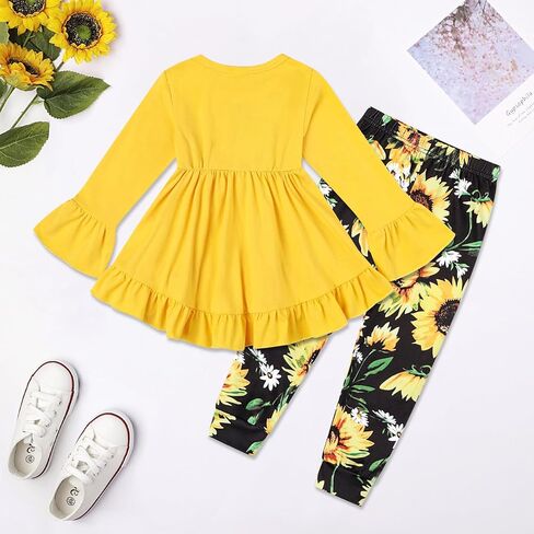 Ayzozuy Toddler Baby Girl Clothes Floral Outfit Ruffle Sleeve Shirt with Headband 3PC Pant Set Fall Clothing for Girl in Saudi Arabia