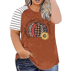 Plus Size Thankful Greatful Blessed T-Shirt for Women Thanksgiving Plaid Pumpkin Sunflower Graphic Top Tees Fall Gift Shirt