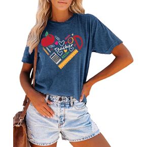 Teacher T Shirt for Women Funny Teaching Heart Graphic Tee Tops Teacher Day Gift Shirts