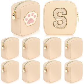 9 Pcs Nylon Cosmetic Bag for Purse Preppy Makeup Bags Mini Cosmetic Zipper Pouch Purse Organizer Bag Set for Women Girls Waterproof Travle Toiletry Bags Nylon Coin Pouch (Beige) in Kuwait
