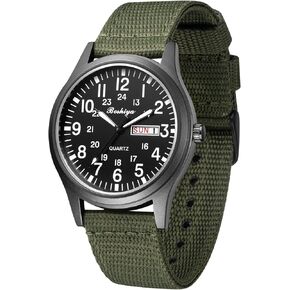 BOSHIYA Men's Military Tactical Field Watches Outdoor Sports/Work Watch Waterproof Analogue Quartz Watches Minimalist Lightweight Nylon Watch - Imported Japanese Movement/40mm Waterproof/Date Display
