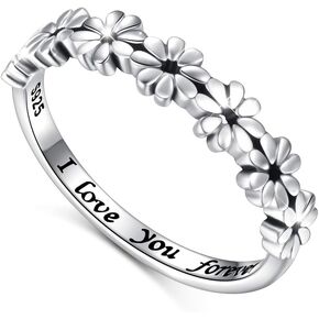 DAOCHONG 925 Sterling Silver Ring Daisy Flower Rings Lotus Flower Rings Tarnish Resistant Comfort Fit Wedding Band Ring