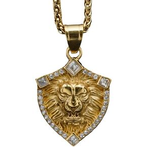 Lion Shield Necklace for Men, Hip Hop Lion Necklace, Norse Viking Lion Head Shield Pendant Necklace with 23.6"Chain, Stainless Steel Punk Rock Lion Pendant, Vintage Animal Roaring Lion Necklace Jewelry Gift for Men Boys in Saudi Arabia