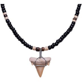 BlueRica Shark Tooth Pendant on Coconut Beads Necklace (1S)