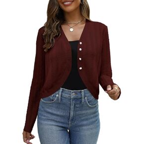 AFVETUT Women Long Sleeve Cropped Cardigan Sweater Button Down Bolero Shrugs for Women in Kuwait